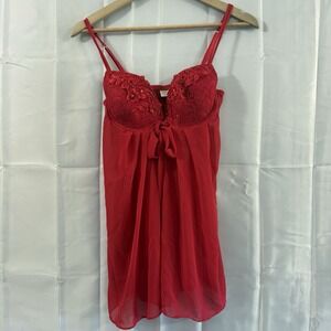 Sophia‎ By Delicates Small Red Lace Babydoll Chemise Tie Front Lingerie Sexy Pjs